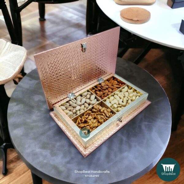 ShopBeat Copper-German Oxidised Wooden Dry fruit Box 11x7 inch