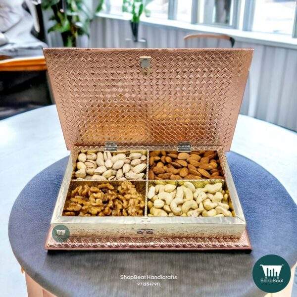 ShopBeat Copper-German Oxidised Wooden Dry fruit Box 11x7 inch