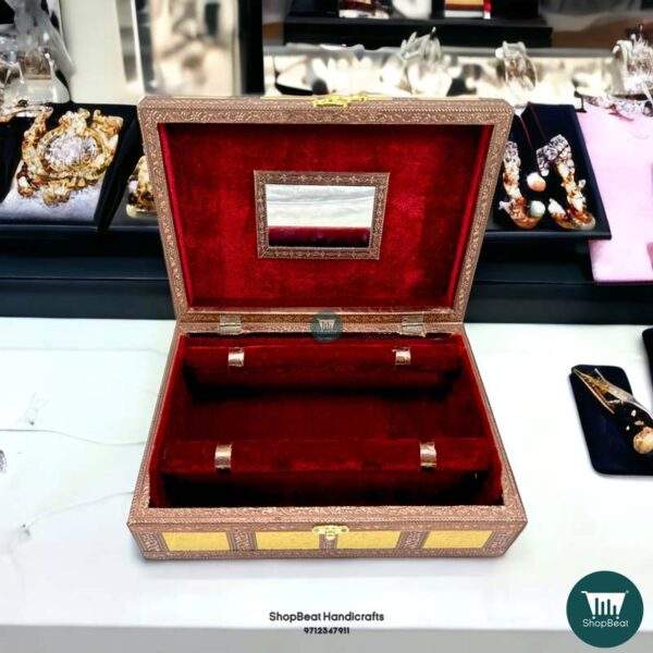 ShopBeat Copper-Golden Oxidised Rajwadi 2 Roll Wooden Bengal Box 11x8 Inches