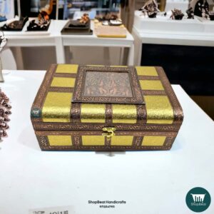 ShopBeat Copper-Golden Oxidised Rajwadi 2 Roll Wooden Bengal Box 11x8 Inches