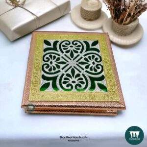 ShopBeat Copper Green velvet Oxidised Dry fruit Box 8x8 inch