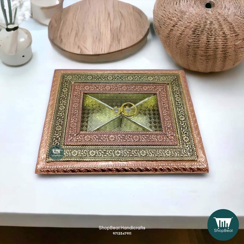 ShopBeat Copper Oxidised Acrylic Chowki Wooden Dryfruit Box 9x7