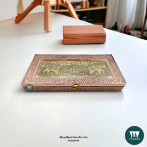 ShopBeat Copper Oxidised Double Elephant Wooden Dry fruit Box 15x7 inch