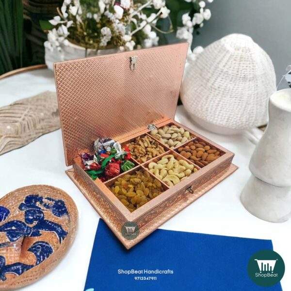 ShopBeat Copper Oxidised Double Flower Wooden Dry fruit Box 12x8 inch