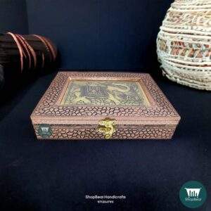 \ShopBeat Copper Oxidised Embossed Elephant Wooden Dry fruit Box 9x7 inc