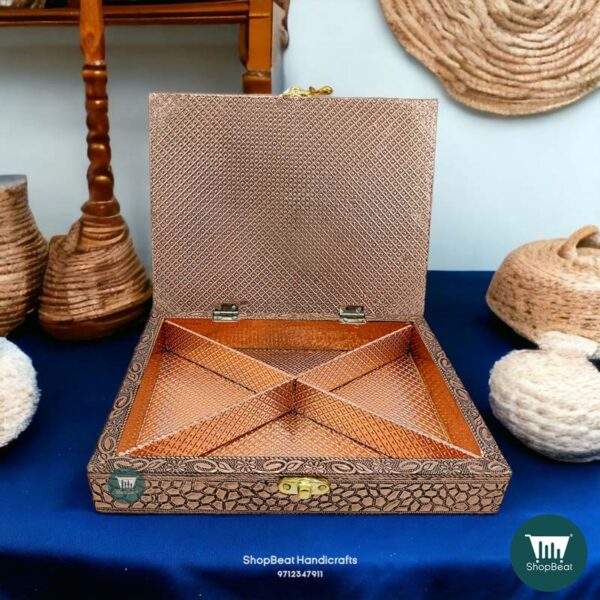 \ShopBeat Copper Oxidised Embossed Elephant Wooden Dry fruit Box 9x7 inc