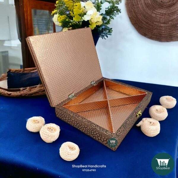 \ShopBeat Copper Oxidised Embossed Elephant Wooden Dry fruit Box 9x7 inc