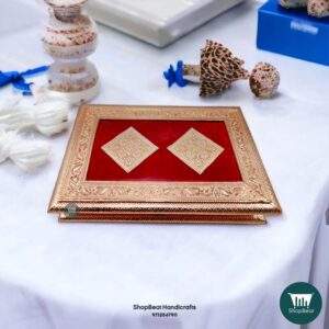 ShopBeat Copper Oxidised Flower Design Velvet-Wooden Dryfruit Box 12x8 Inches