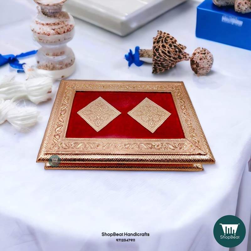 ShopBeat Copper Oxidised Flower Design Velvet-Wooden Dryfruit Box 12x8 Inches