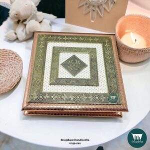 ShopBeat Copper Oxidised Golden White Wooden Dryfruit Box 10x10