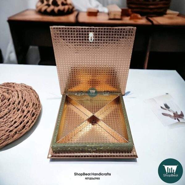 ShopBeat Copper Oxidised Golden White Wooden Dryfruit Box 10x10 - Image 2
