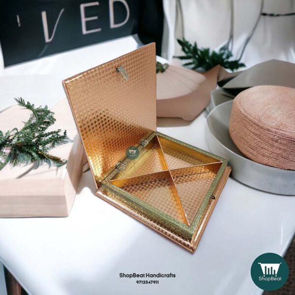 ShopBeat Copper Oxidised Golden White Wooden Dryfruit Box 10x10 - Image 4