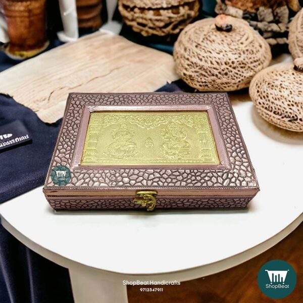 ShopBeat Copper Oxidised Lakshmi Ganesh Wooden Dry fruit Box 10x7