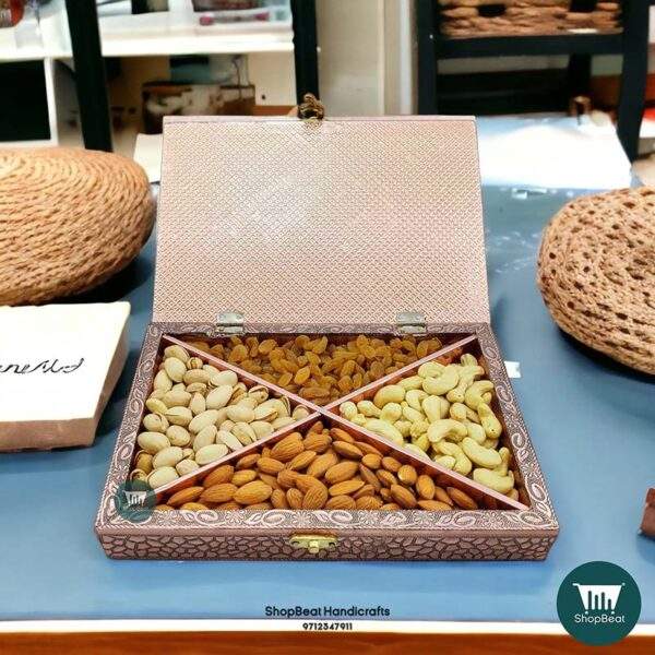 ShopBeat Copper Oxidised Lakshmi Ganesh Wooden Dry fruit Box 10x7 - Image 2