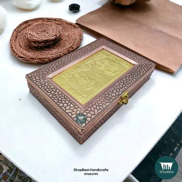 ShopBeat Copper Oxidised Lakshmi Ganesh Wooden Dry fruit Box 10x7 - Image 4