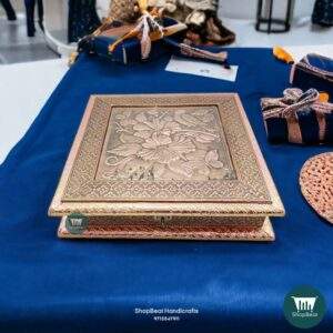 ShopBeat Copper Oxidised Sparrow Flower Wooden Dry fruit Box 10x10 inch