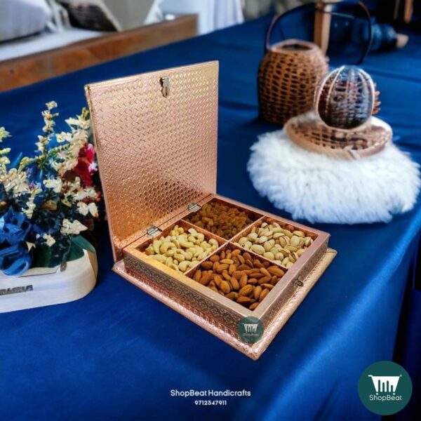 ShopBeat Copper Oxidised Sparrow Flower Wooden Dry fruit Box 10x10 inch