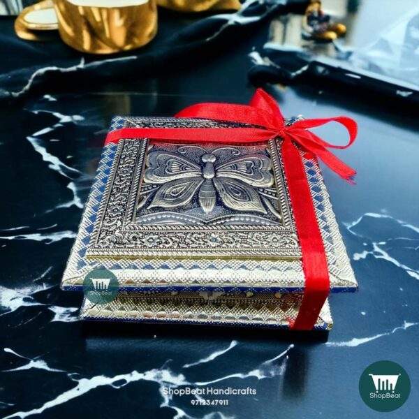 ShopBeat German Oxidised Butterfly Design Wooden Dryfruit Box 6x6 inch