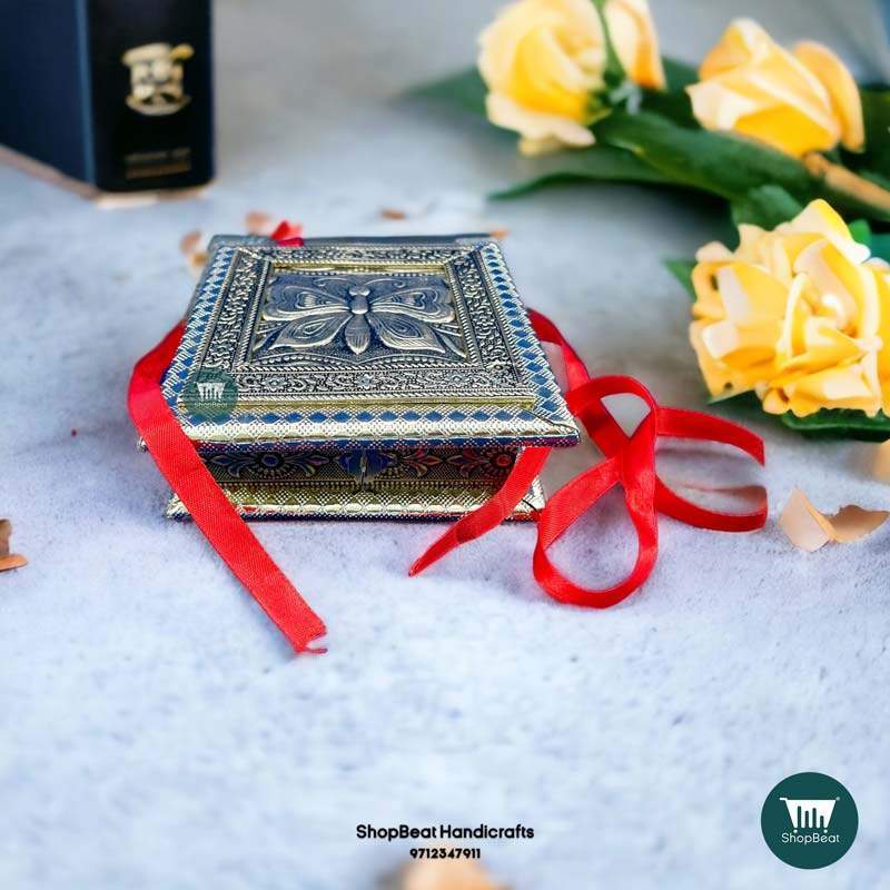 ShopBeat German Oxidised Butterfly Design Wooden Dryfruit Box 6x6 inch