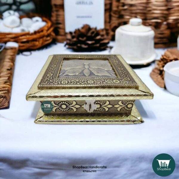 ShopBeat German Oxidised Butterfly Design Wooden Dryfruit Box 6x6 inch