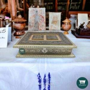 \ShopBeat German Oxidised Double Flower Wooden Dry fruit Box 9x7 inch