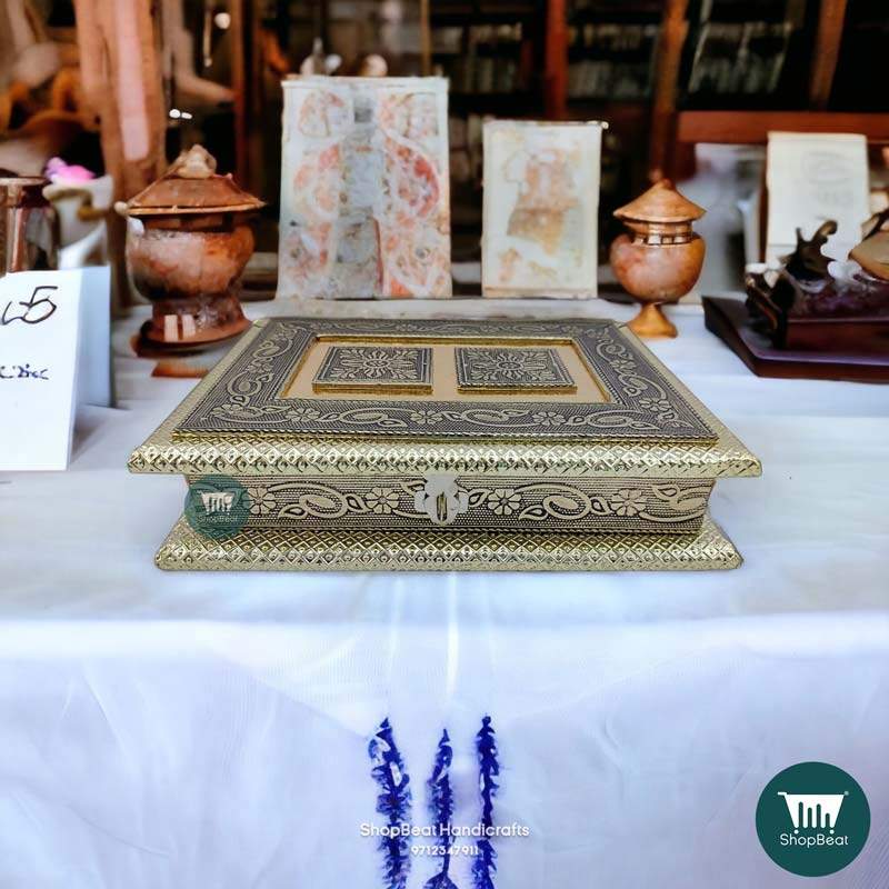 \ShopBeat German Oxidised Double Flower Wooden Dry fruit Box 9x7 inch