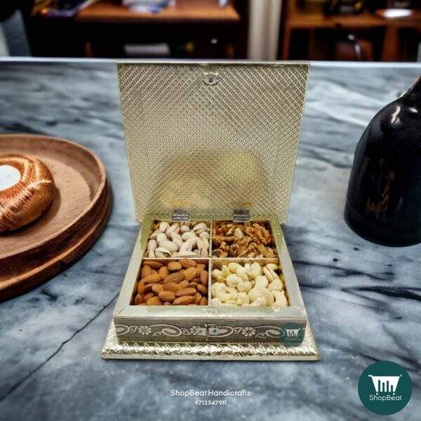 ShopBeat German Oxidised Single Flower Wooden Dry fruit Box 8x8 inch