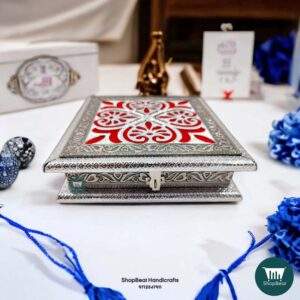 ShopBeat German(Silver) Red velvet Oxidised Dry fruit Box 8x8 inch