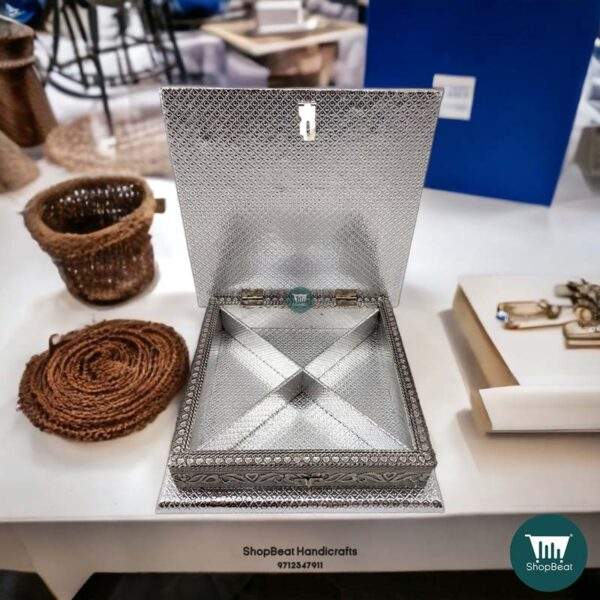 ShopBeat German(Silver) Red velvet Oxidised Dry fruit Box 8x8 inch
