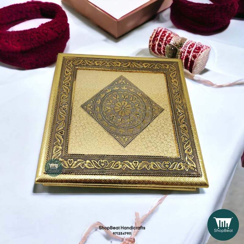 ShopBeat Golden Oxidised Flower Design Wooden Dryfruit Box 10x10 Inches