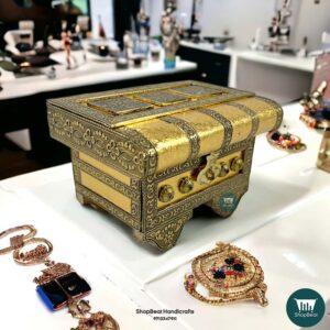 ShopBeat Golden Oxidised Golden Wooden Traditional Patari/Jewellery Box 5x7 Inches