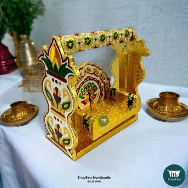 ShopBeat Golden Oxidised Meenakari Peacock Design Wooden SwingJula 7.5x3.5x8 inch