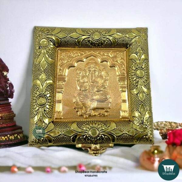 ShopBeat Golden Oxidised Wooden Pooja Box Small Jewellery Box 4x4 Inches