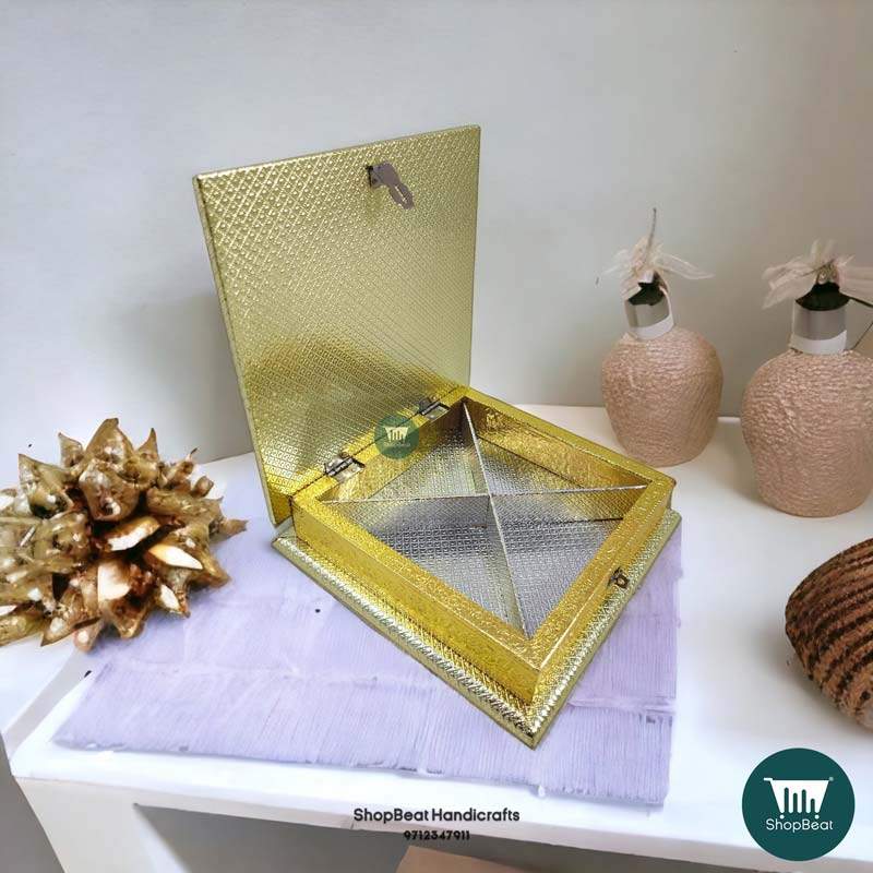 ShopBeat Golden Red velvet Oxidised Dry fruit Box 8x8 inch