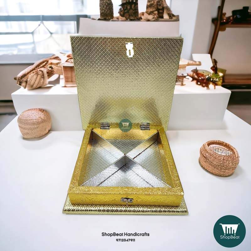 ShopBeat Golden Red velvet Oxidised Dry fruit Box 8x8 inch