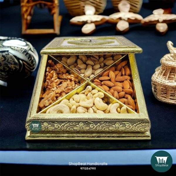 ShopBeat Golden Single Flower Window Wooden Dry fruit Box 8x8 inch