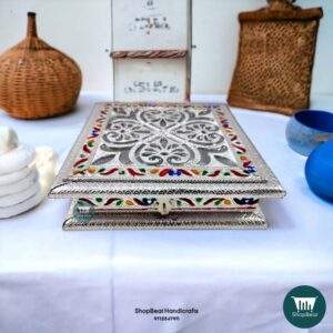 ShopBeat Meenakari Transparent Acrylic Silver Oxidised Dry fruit Box 8x8 inch