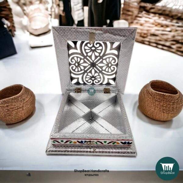 ShopBeat Meenakari Transparent Acrylic Silver Oxidised Dry fruit Box 8x8 inch