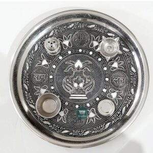 ShopBeat German Oxidised Kalash Stainless Steel Pooja Thali 11 inch