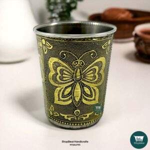 ShopBeat Golden Oxidised Butterfly Stainless Steel Water Glass