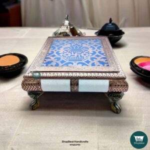 ShopBeat Golden Oxidised Delux Velvet Metal Leg Wooden Pooja Chowki 8x8