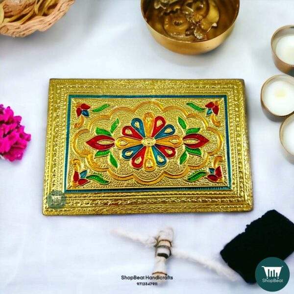 ShopBeat Golden Oxidised Flower Wooden Patli 6x4 Inches