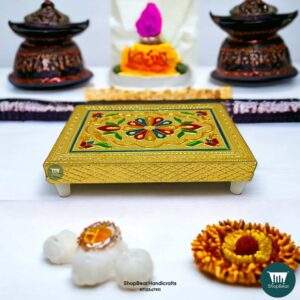 ShopBeat Golden Oxidised Flower Wooden Patli 6x4 Inches