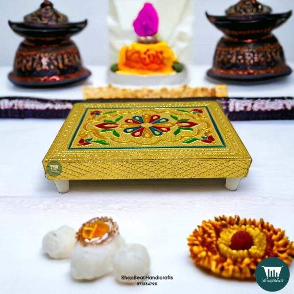 ShopBeat Golden Oxidised Flower Wooden Patli 6x4 Inches