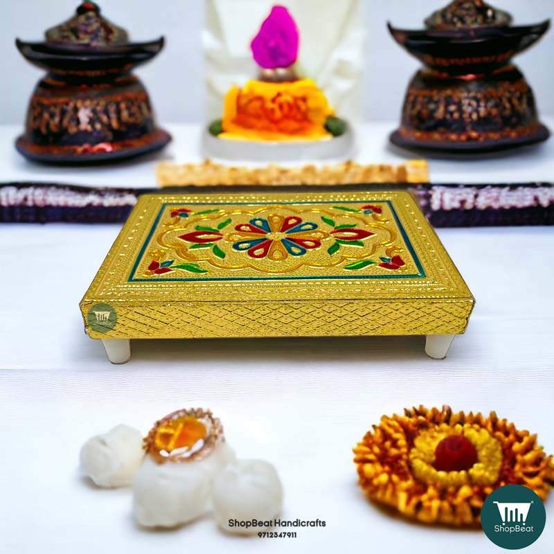 ShopBeat Golden Oxidised Flower Wooden Patli 6x4 Inches