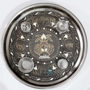 ShopBeat Golden Oxidised Kalash Stainless Steel Pooja Thali 11 inch