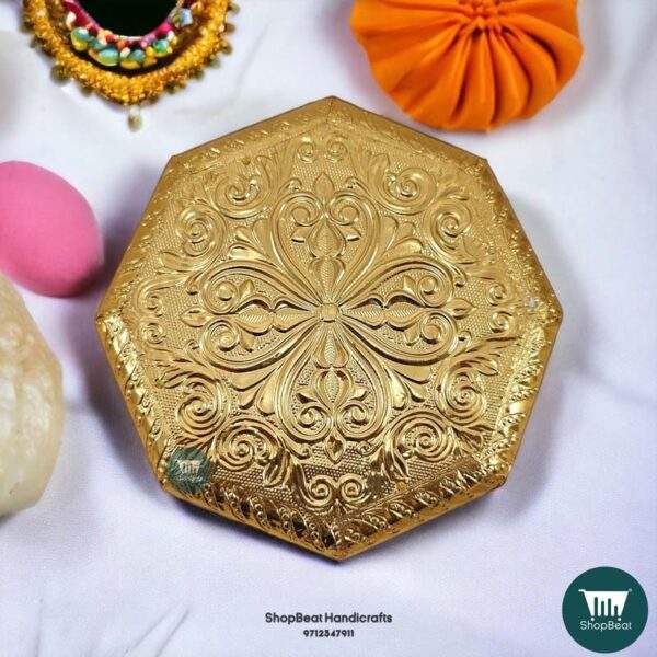 ShopBeat Golden Oxidised Octagon Metal Leg Wooden Pooja Chowki 6x6
