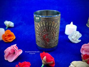 Serving Tray\ShopBeat Golden Oxidised Peacock Stainless Steel Premium Water Glass