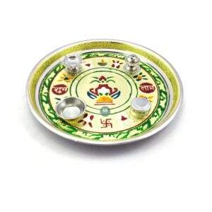 ShopBeat Meenakari Kalash Stainless Steel Pooja Thali 11 inch