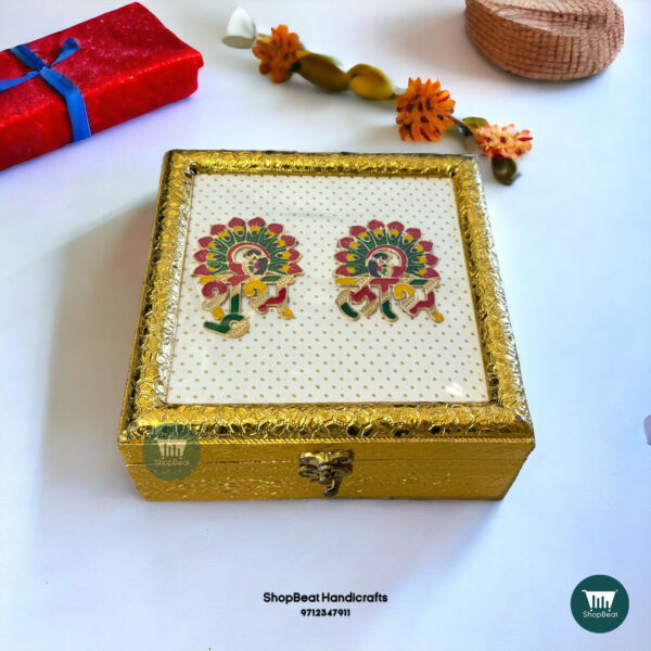 ShopBeat Golden Oxidised Silk 4 Jar Dry Fruit Box 8x8 inch